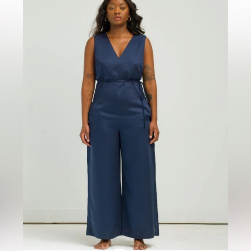 New in Box- Ettitude-‎ Sateen Jumpsuit- Ocean ( deep blue)